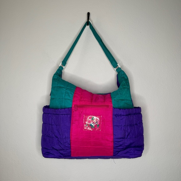 Babies Alley Handbags - Babies Alley Diaper Bag Retro Colorblock Quilted Teal Magenta Purple